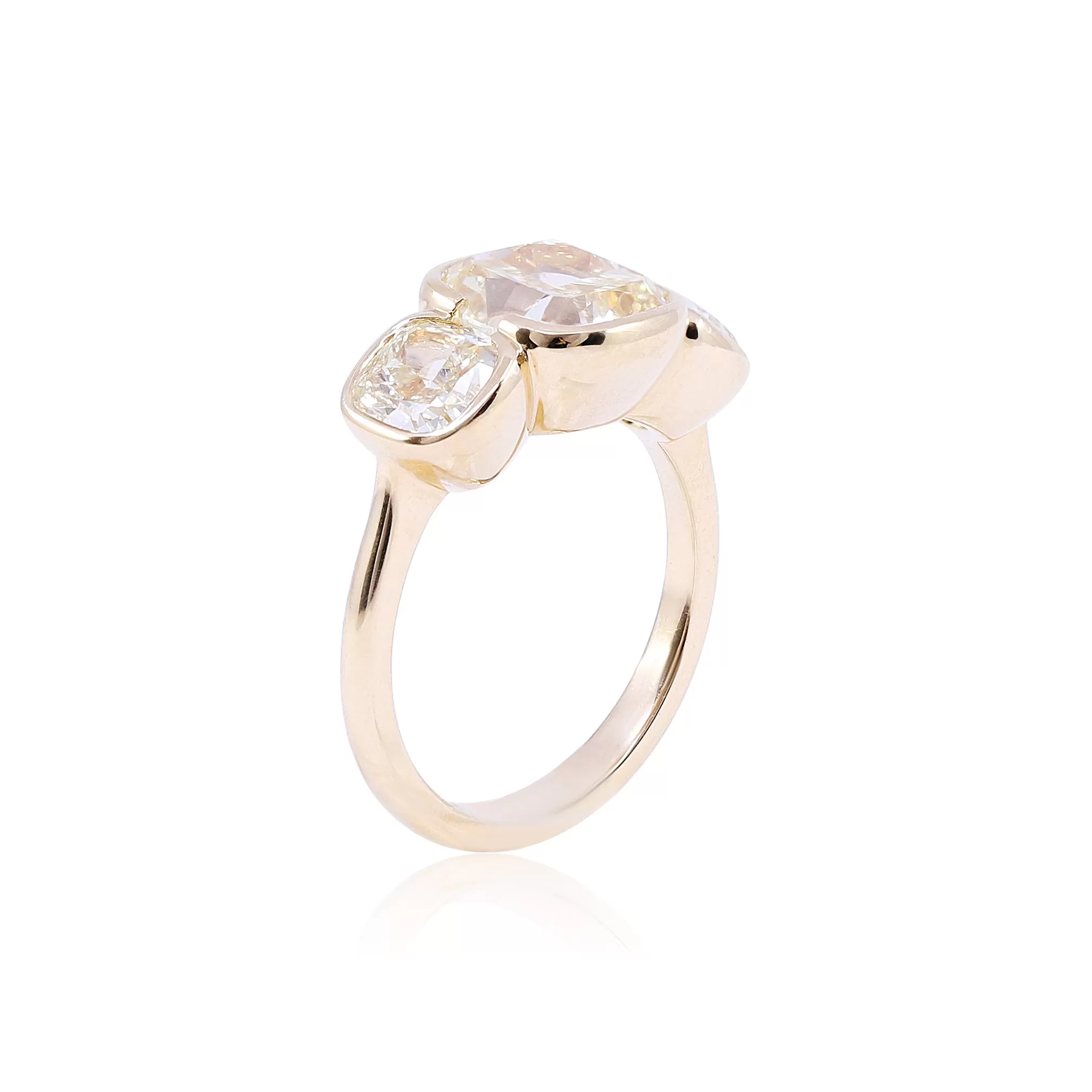 18K YELLOW GOLD CUSHION-CUT FANCY YELLOW DIAMOND THREE-STONE ENGAGEMENT RING - 5.55CTW