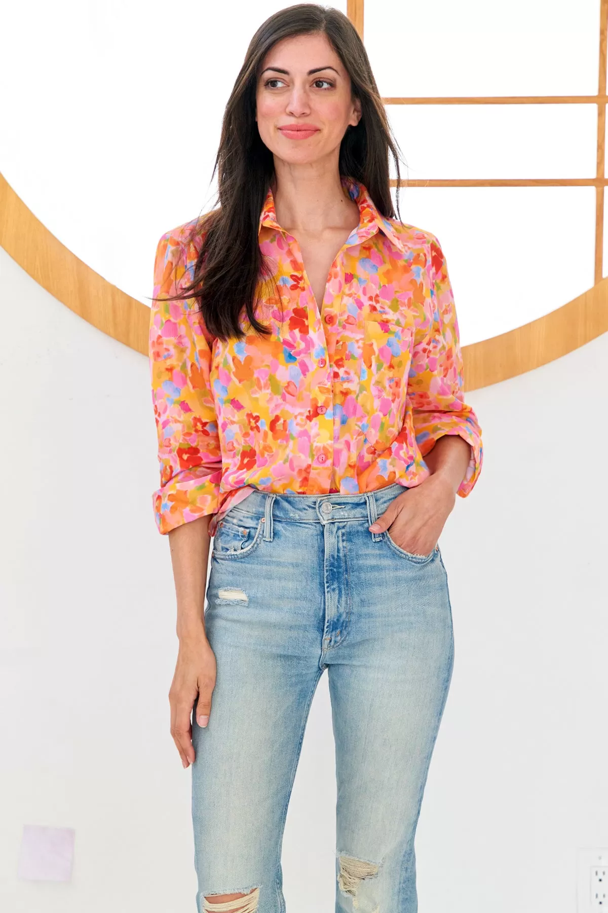 Andie Shirt Pink & Orange Capri Floral Print