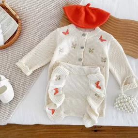 Baby Kid Girls Flower Butterfly Embroidered Sweaters And Shorts Wholesale 23101959