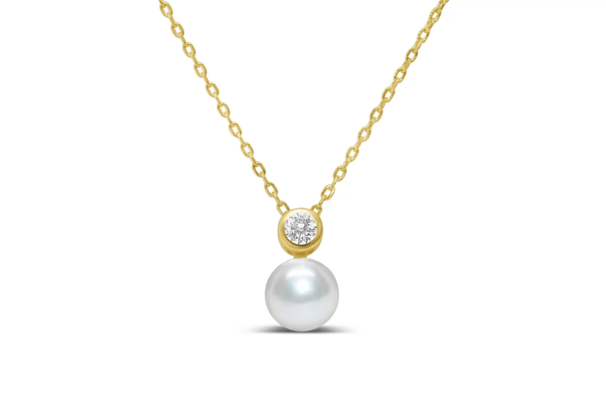 Classy girls wear pearls-Pearl bezel CZ necklace-Gold