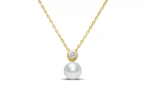 Classy girls wear pearls-Pearl bezel CZ necklace-Gold