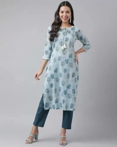 Cotton Foil Print Kurti Pant Set