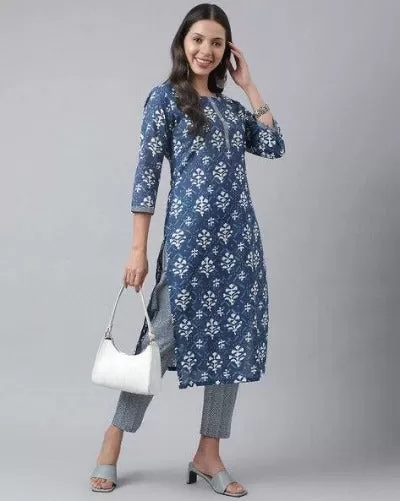 Cotton Foil Print Kurti Pant Set