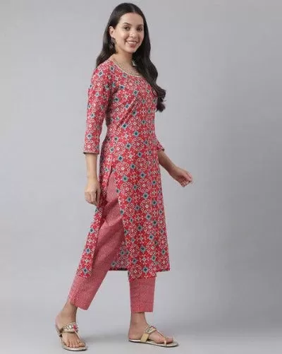 Cotton Foil Print Kurti Pant Set