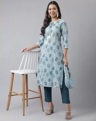 Cotton Foil Print Kurti Pant Set