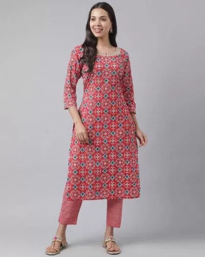 Cotton Foil Print Kurti Pant Set