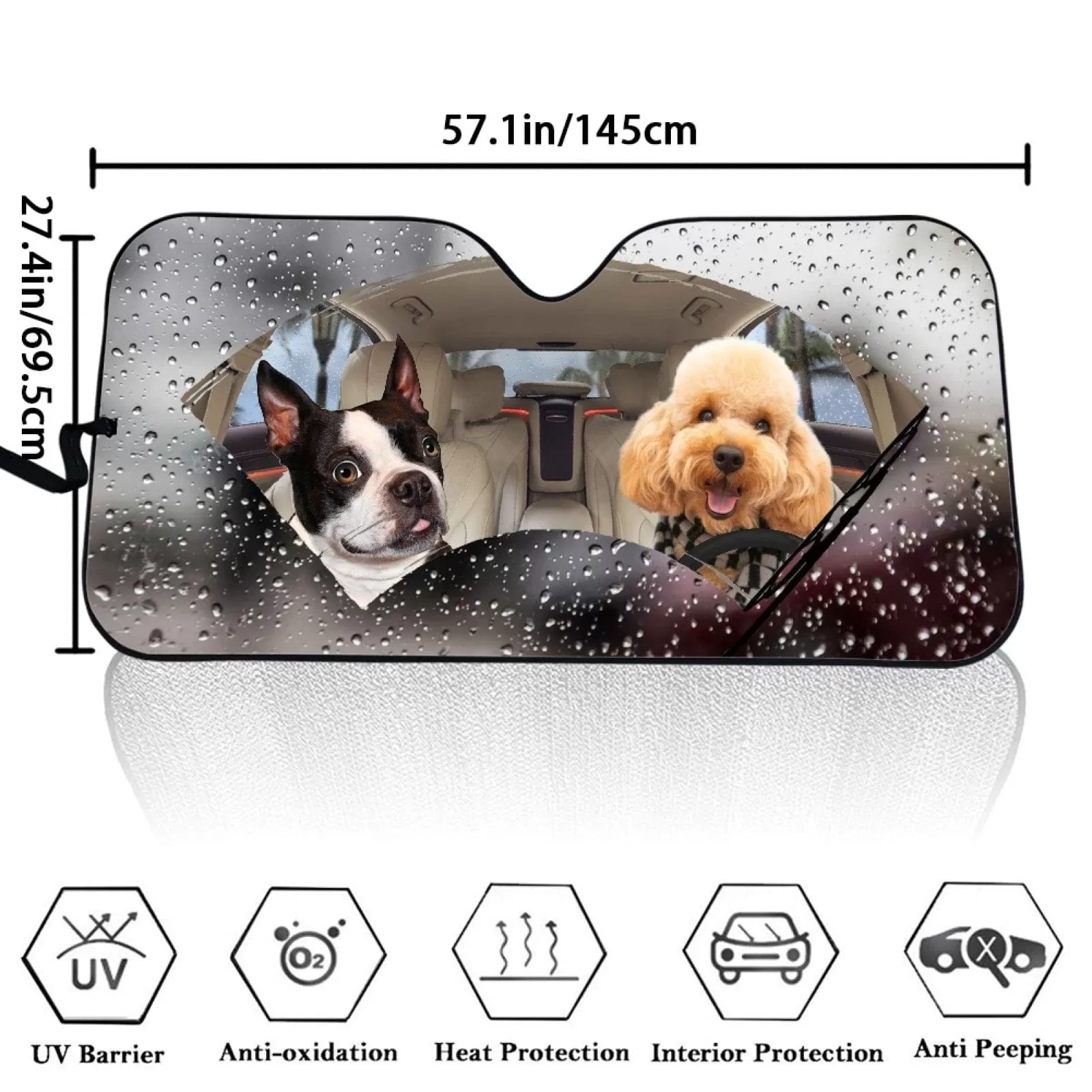 Custom Pet Rainy Driving Personalized Funny Car Front Windshield Sun Shade Offers Ultimate Protection for Car Interior