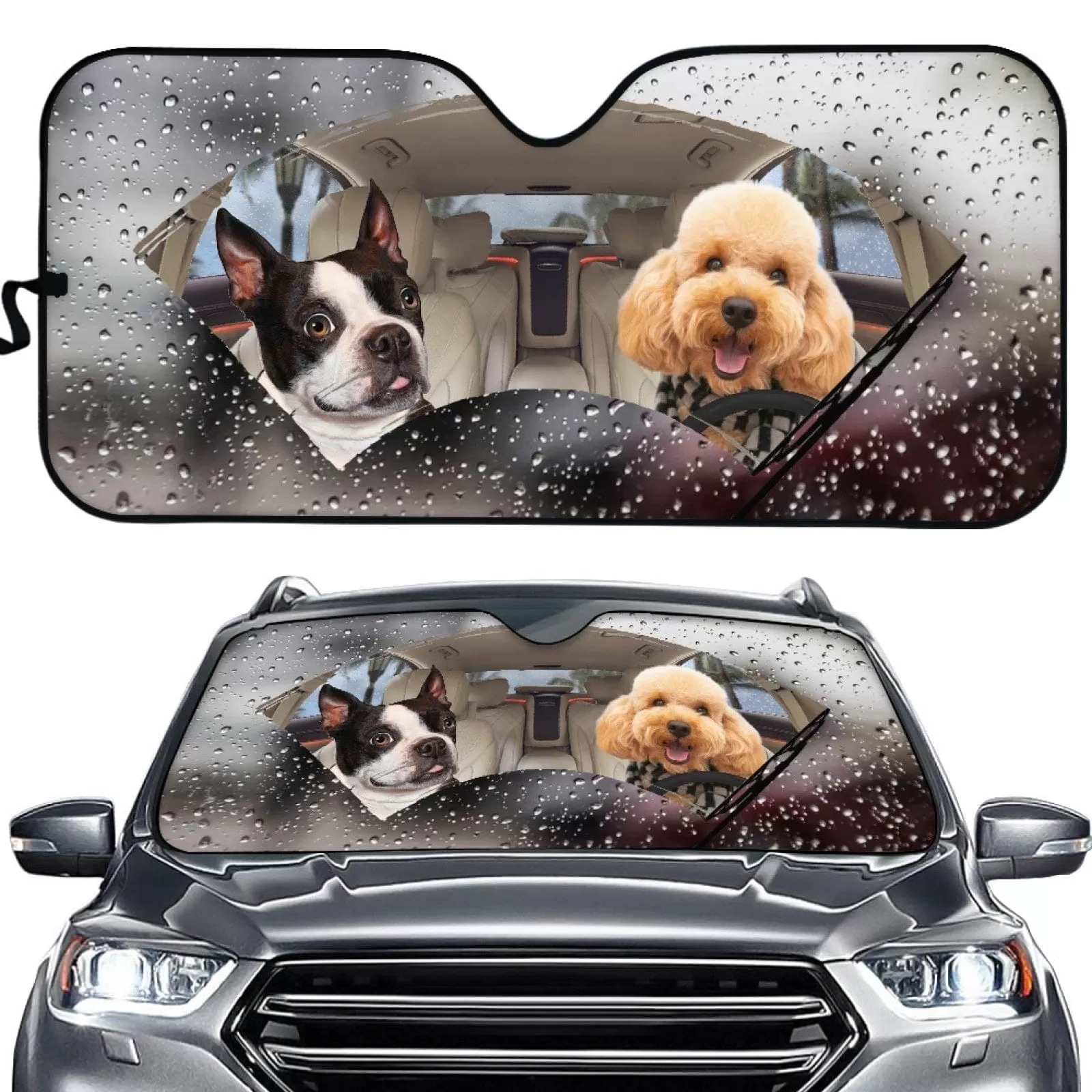 Custom Pet Rainy Driving Personalized Funny Car Front Windshield Sun Shade Offers Ultimate Protection for Car Interior