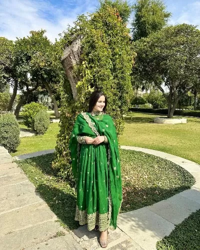 Dark Green Georgette Sequenced Designer Anarkali Suit Set