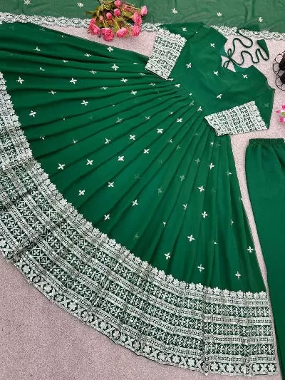 Dark Green Georgette Sequenced Designer Anarkali Suit Set