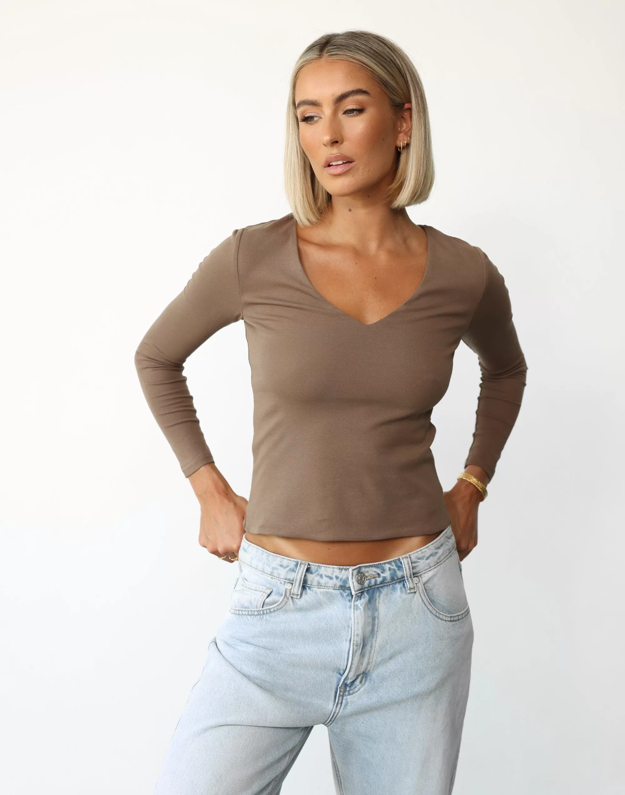 Diona Long Sleeve Top (Brown)