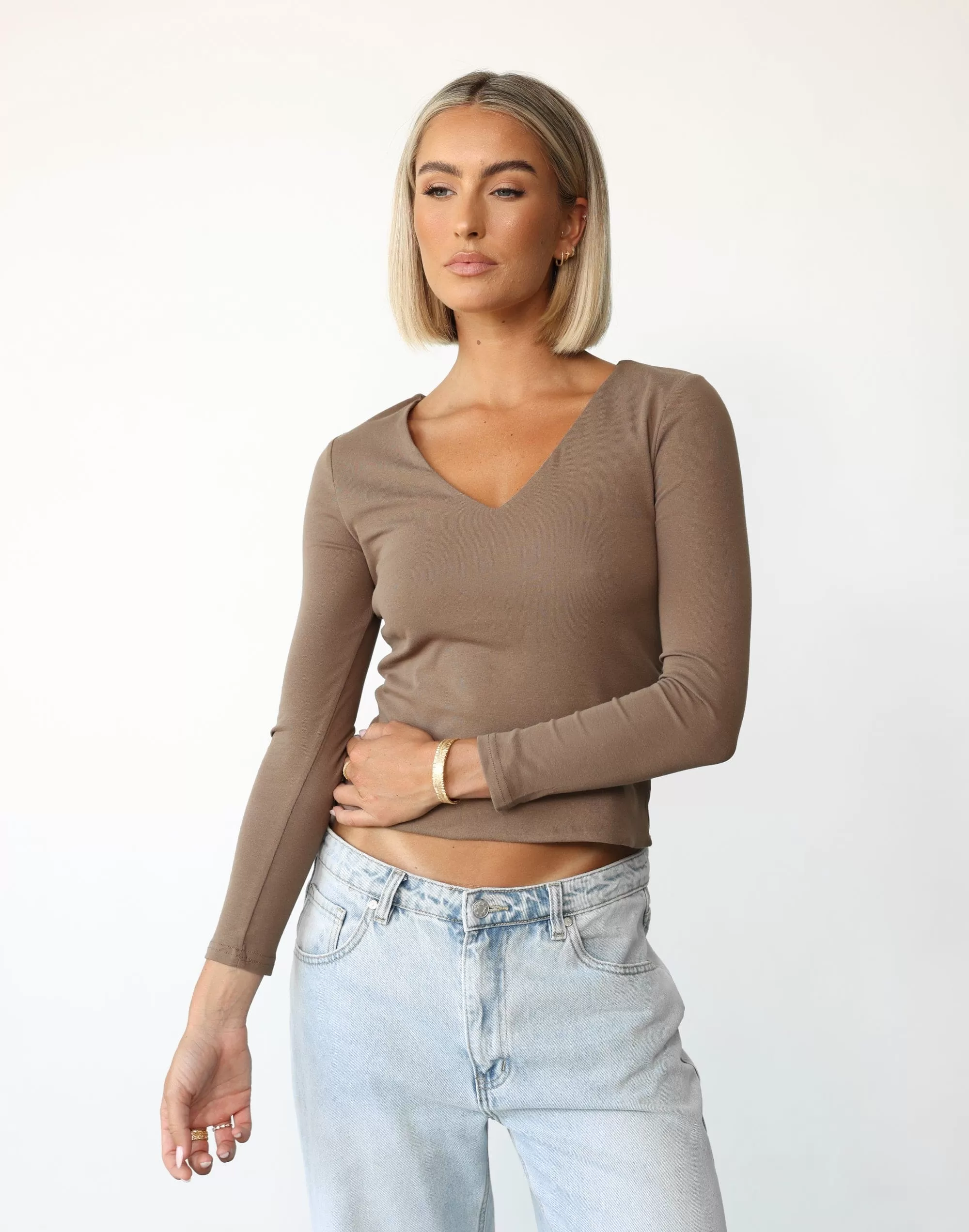 Diona Long Sleeve Top (Brown)