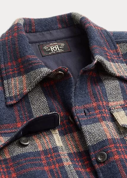 Double RL - Plaid Wool-Blend Workshirt Sweater - Red Blue Multi