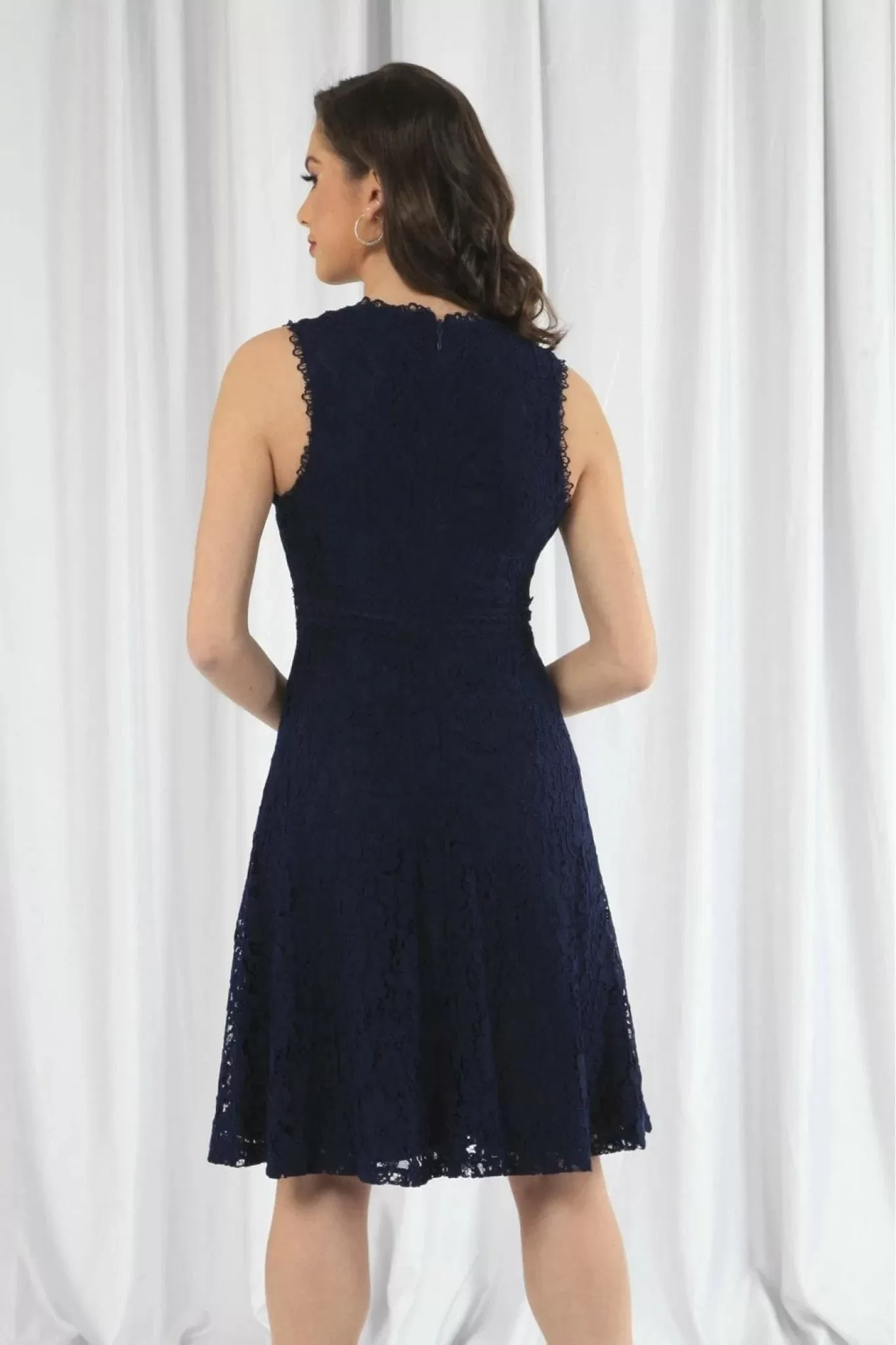 Double Second Navy Fit And Flare Lace Dress