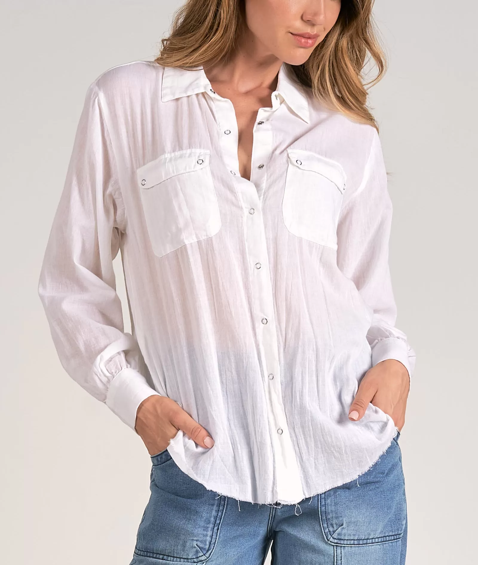 Elan Collared Gauze Top