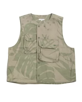 Engineered Garments Cover Vest Khaki Olive Leaf Print Cotton Poplin