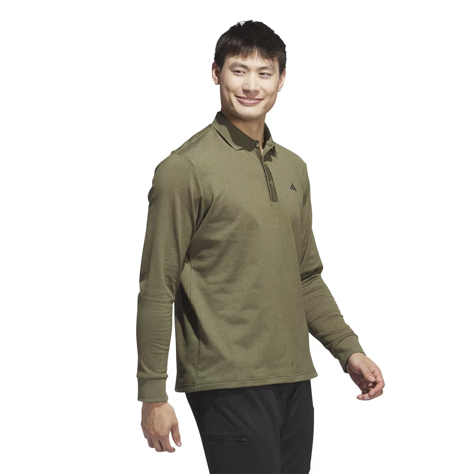 Essentials Long Sleeve Polo Olive Strata Melange - AW23