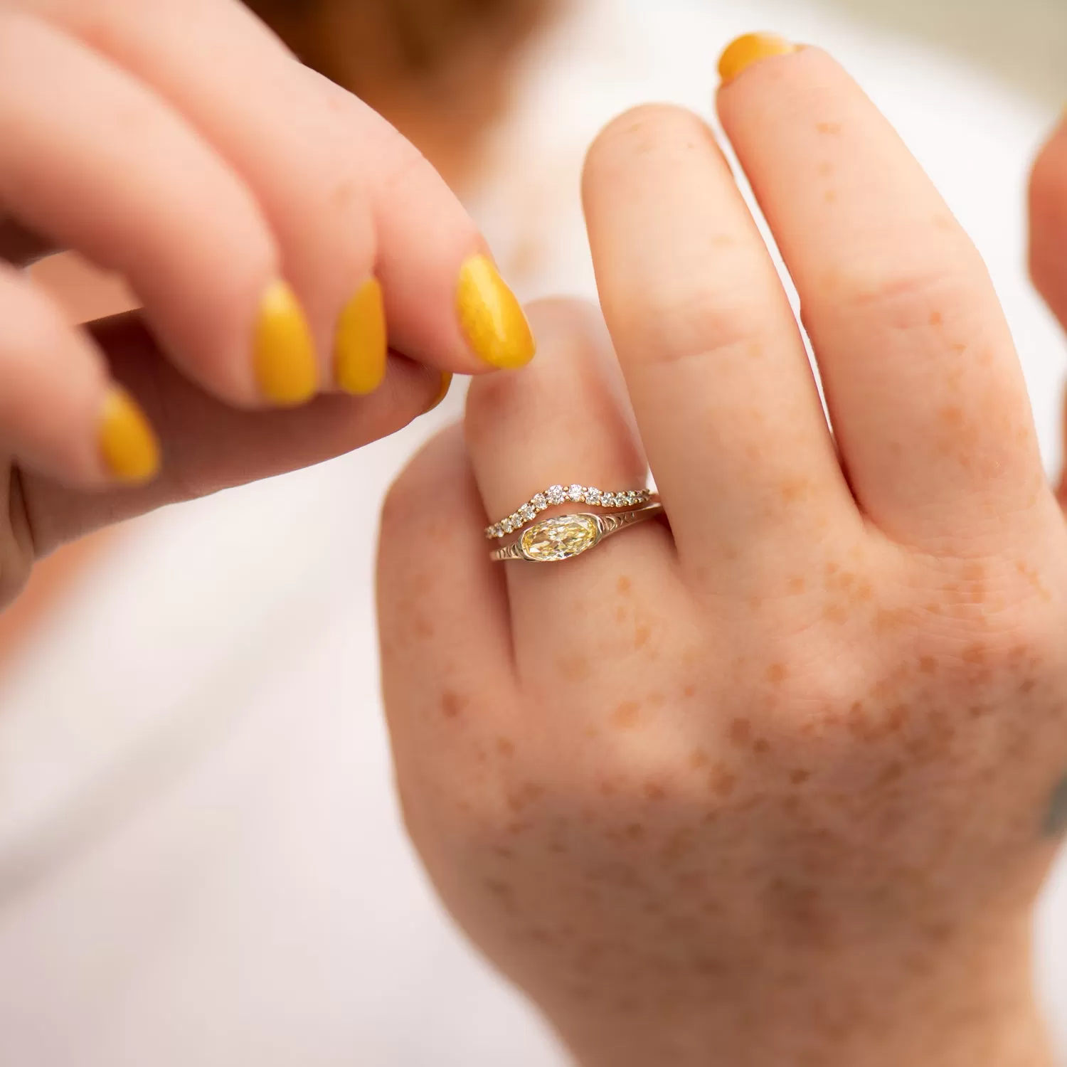 Fancy Yellow Diamond Engagement Ring - OOAK Elongated Oval