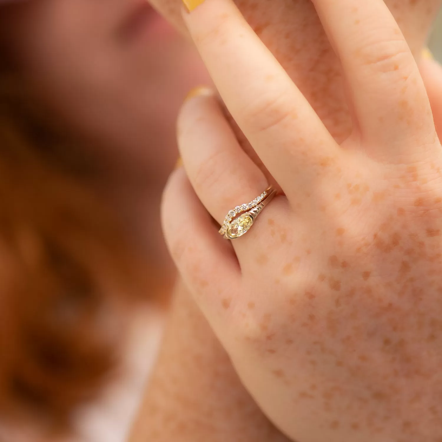 Fancy Yellow Diamond Engagement Ring - OOAK Elongated Oval