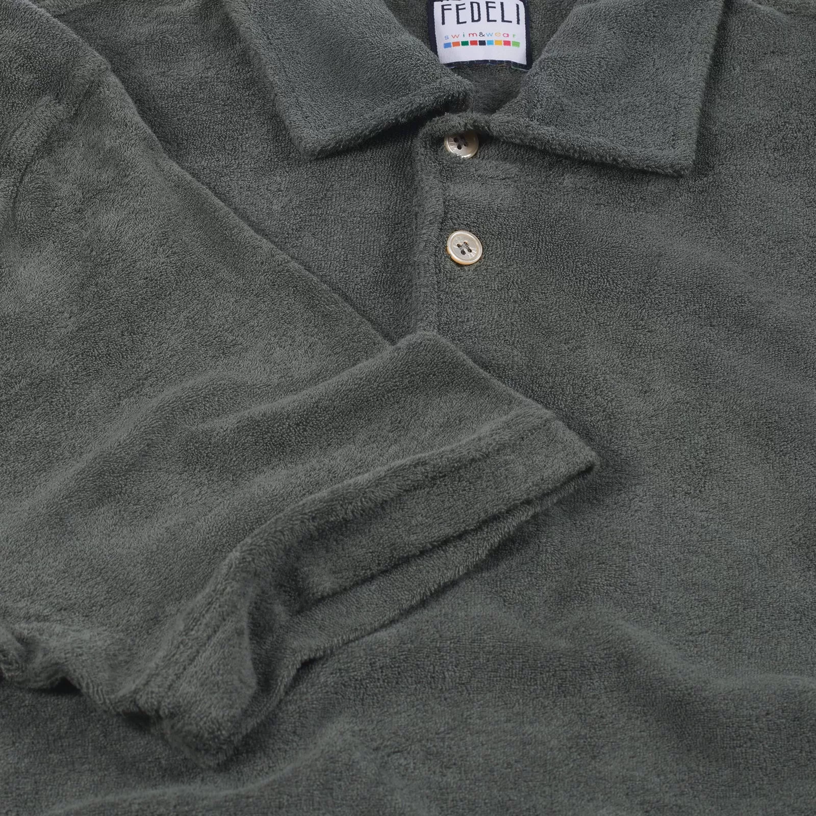 Fedeli Classic Short Sleeve Terrycloth Polo Shirt in Moss