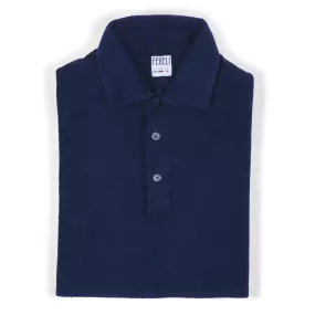 Fedeli Short Sleeve Terrycloth Polo Shirt in Ink