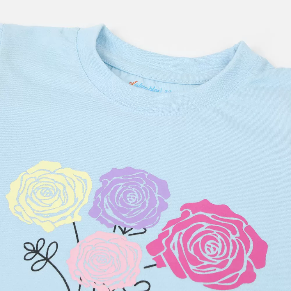 Girls Half Sleeves T-Shirt - Light Blue