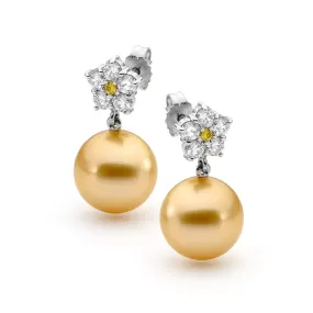 Golden South Sea pearl and diamond earrings