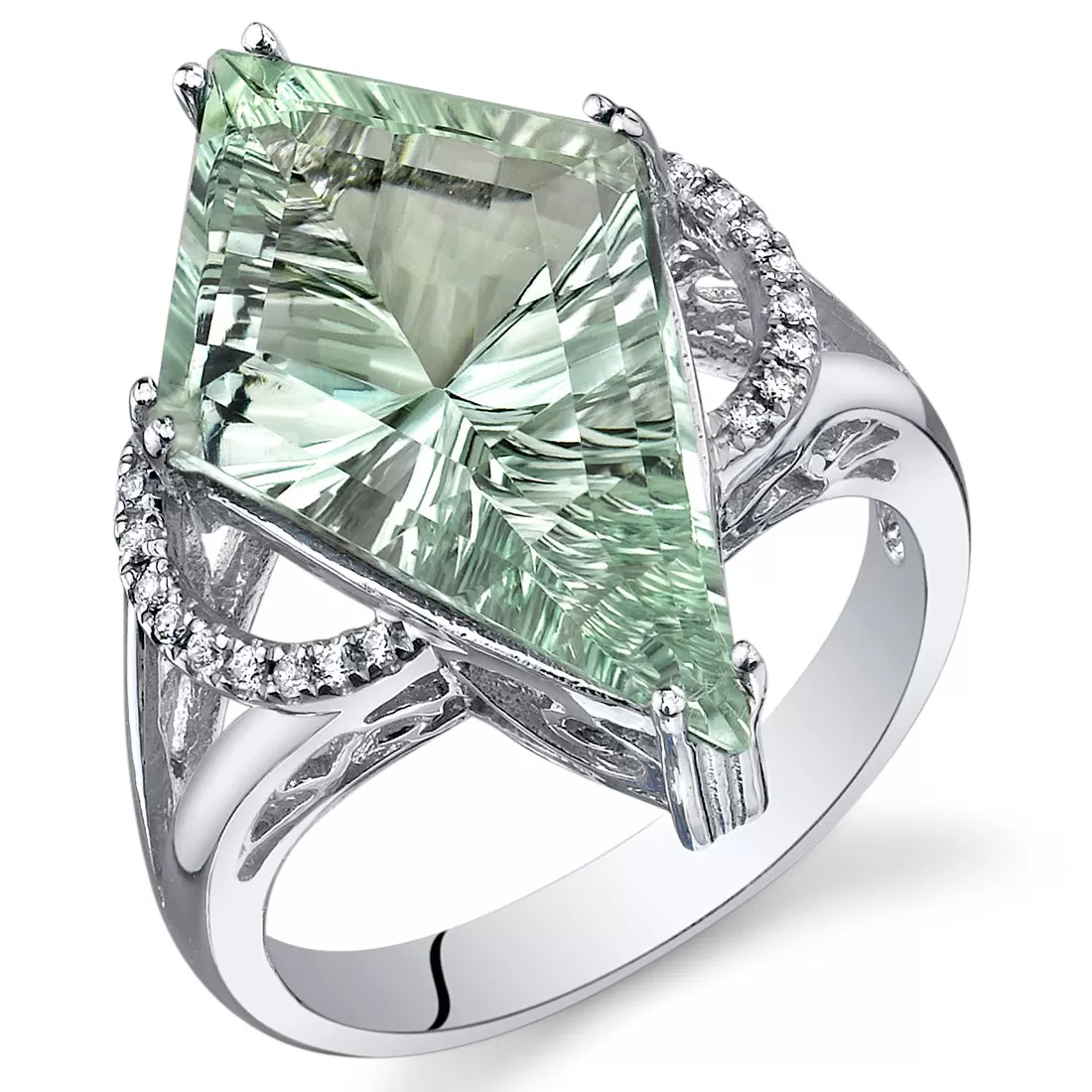 Green Amethyst Special Cut Sterling Silver Ring Size 5