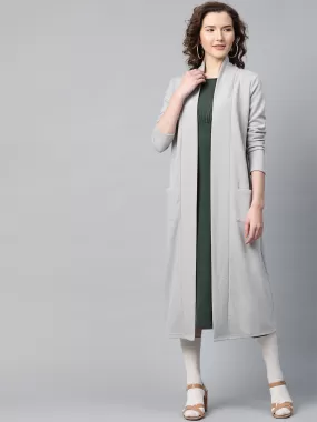 Grey Rib Front Open Longline Shrug