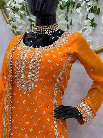 Haldi Reception Embroidery Kurta-Sharara Dupatta Set