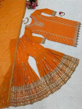 Haldi Reception Embroidery Kurta-Sharara Dupatta Set