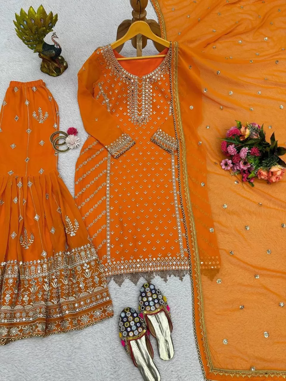 Haldi Reception Embroidery Kurta-Sharara Dupatta Set