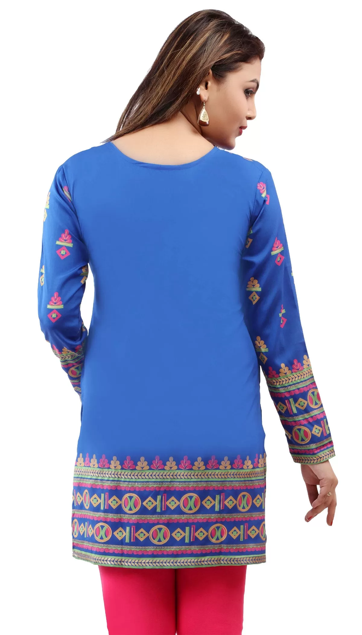 India Kurti Tunic Top Womens Printed Indian Apparel (Blue)