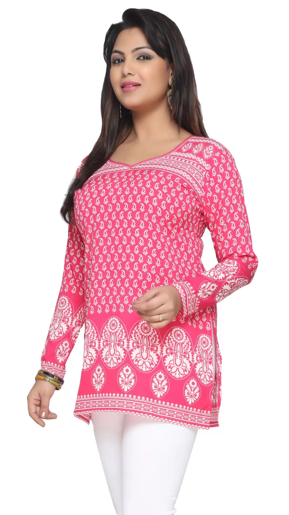 India Short Kurti Women's Kurta Printed Indian Clothing (Pink)