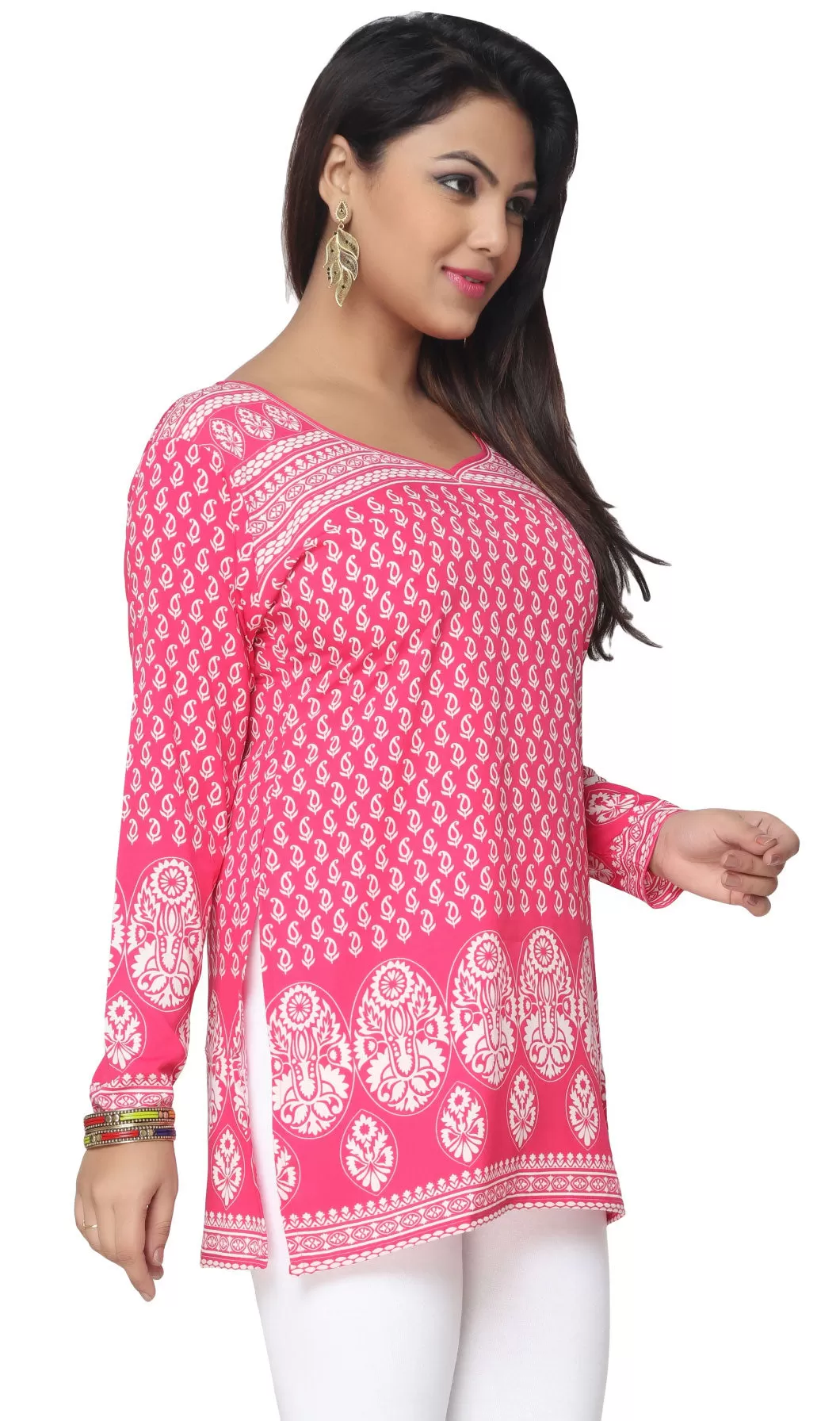 India Short Kurti Women's Kurta Printed Indian Clothing (Pink)