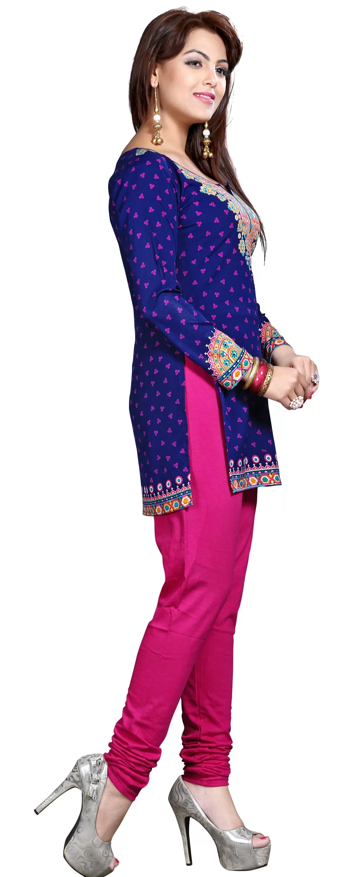 India Short Tunic Top Kurti Womens Printed Indian Apparel (Blue)