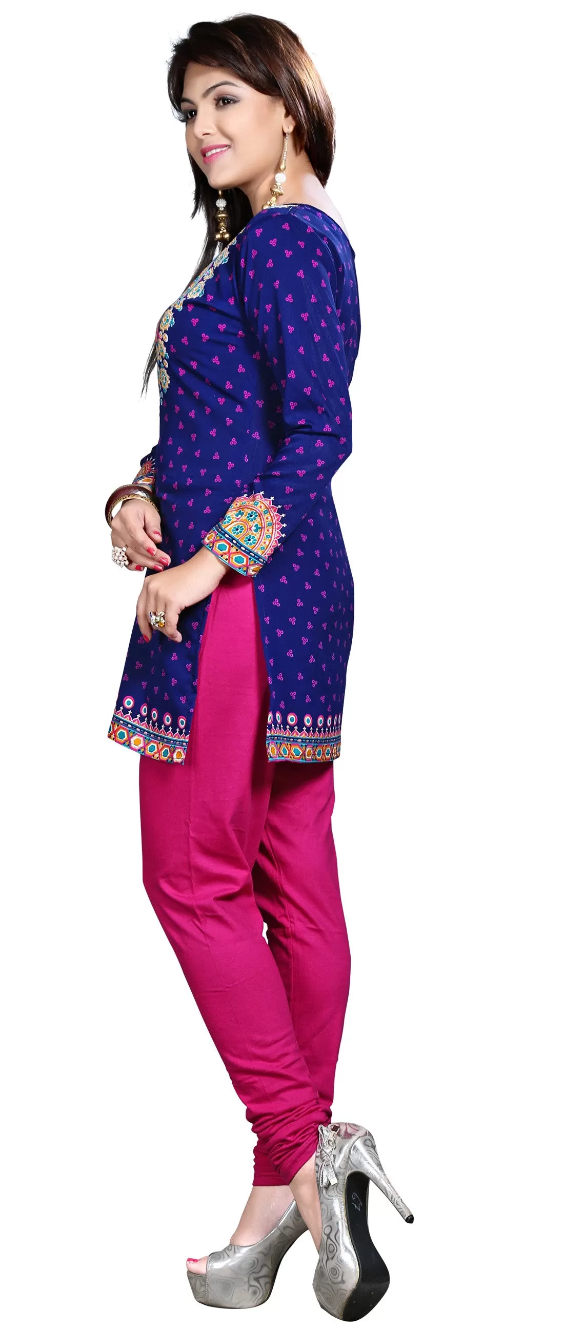 India Short Tunic Top Kurti Womens Printed Indian Apparel (Blue)