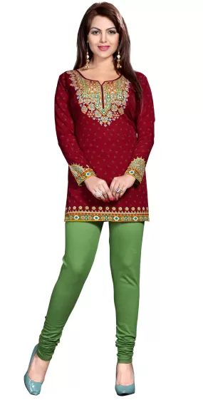 India Tunic Top Kurti Womens Printed Blouse Indian Apparel (Maroon)