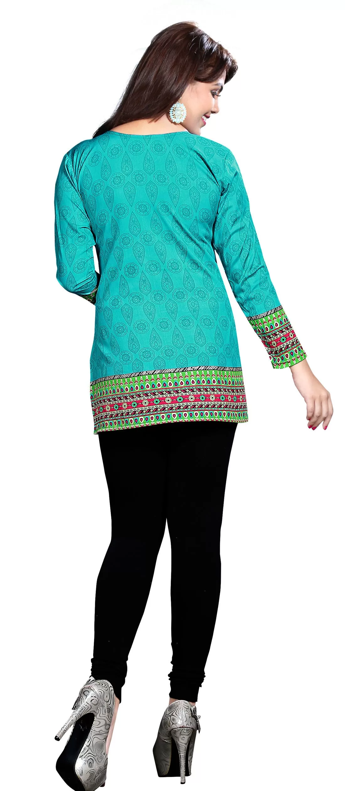 Indian Long Kurti Top Tunic Printed Womens India Clothes (Green)