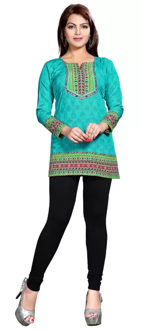 Indian Long Kurti Top Tunic Printed Womens India Clothes (Green)