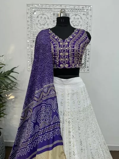 Indigo Blue & White Georgette Semi Stitched Lehenga Choli Set