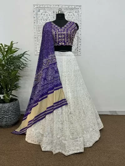 Indigo Blue & White Georgette Semi Stitched Lehenga Choli Set