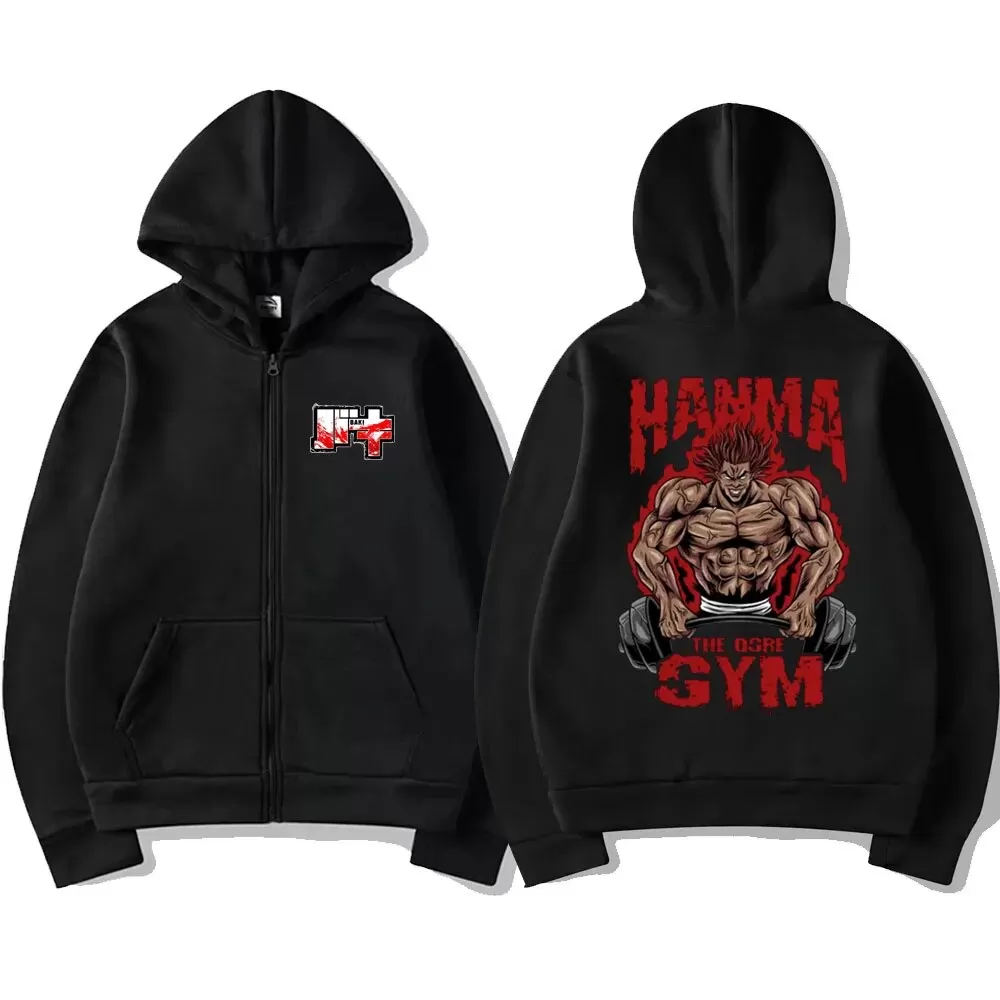 Japanese Anime Baki The Grappler Zipper Hoodie Unisex Vintage Oversized Manga Yujiro Hanma Sweatshirt Men Casual Zip Up Jacket