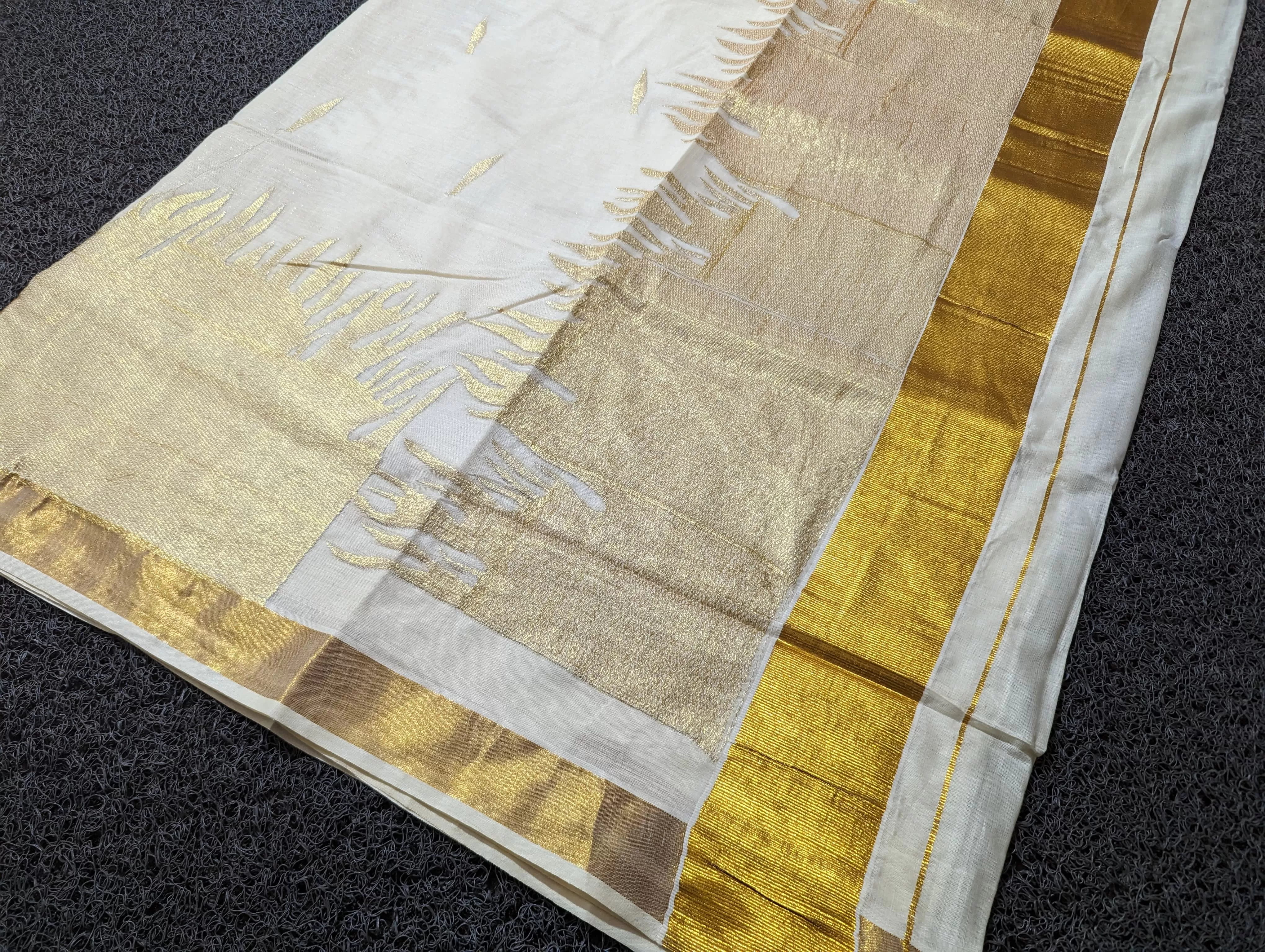 Jwala , Fire Embroidery Kerala Cotton Saree for Women -SAHE001FE