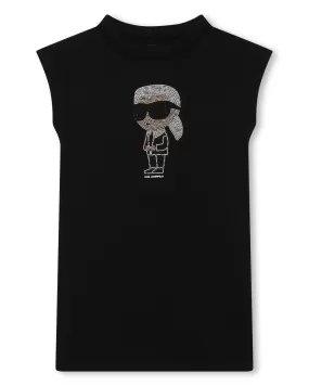 KARL LAGERFELD SS24 Sleeveless KARL IKONIC Rhinestones Black T-shirt Dress