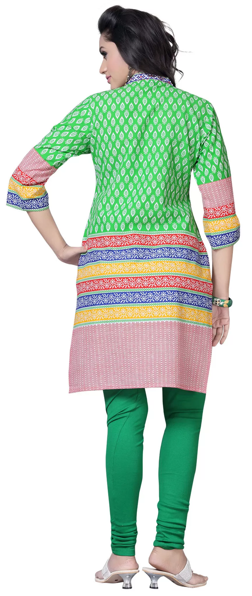 Long Tunic Top Kurti Womens Embroidered Cotton Indian Apparel (Green)