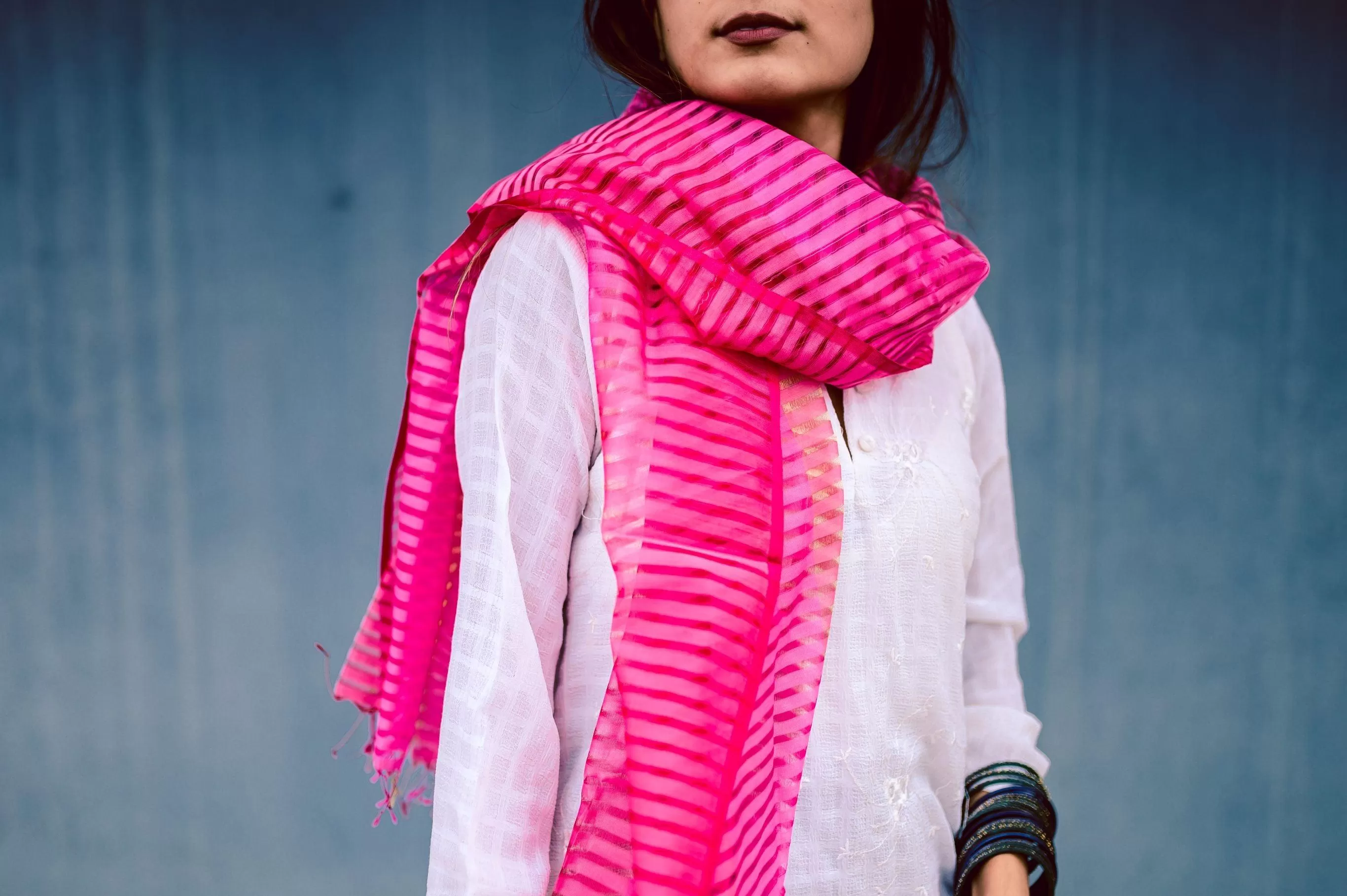 Maheswari handloom stole - Pink