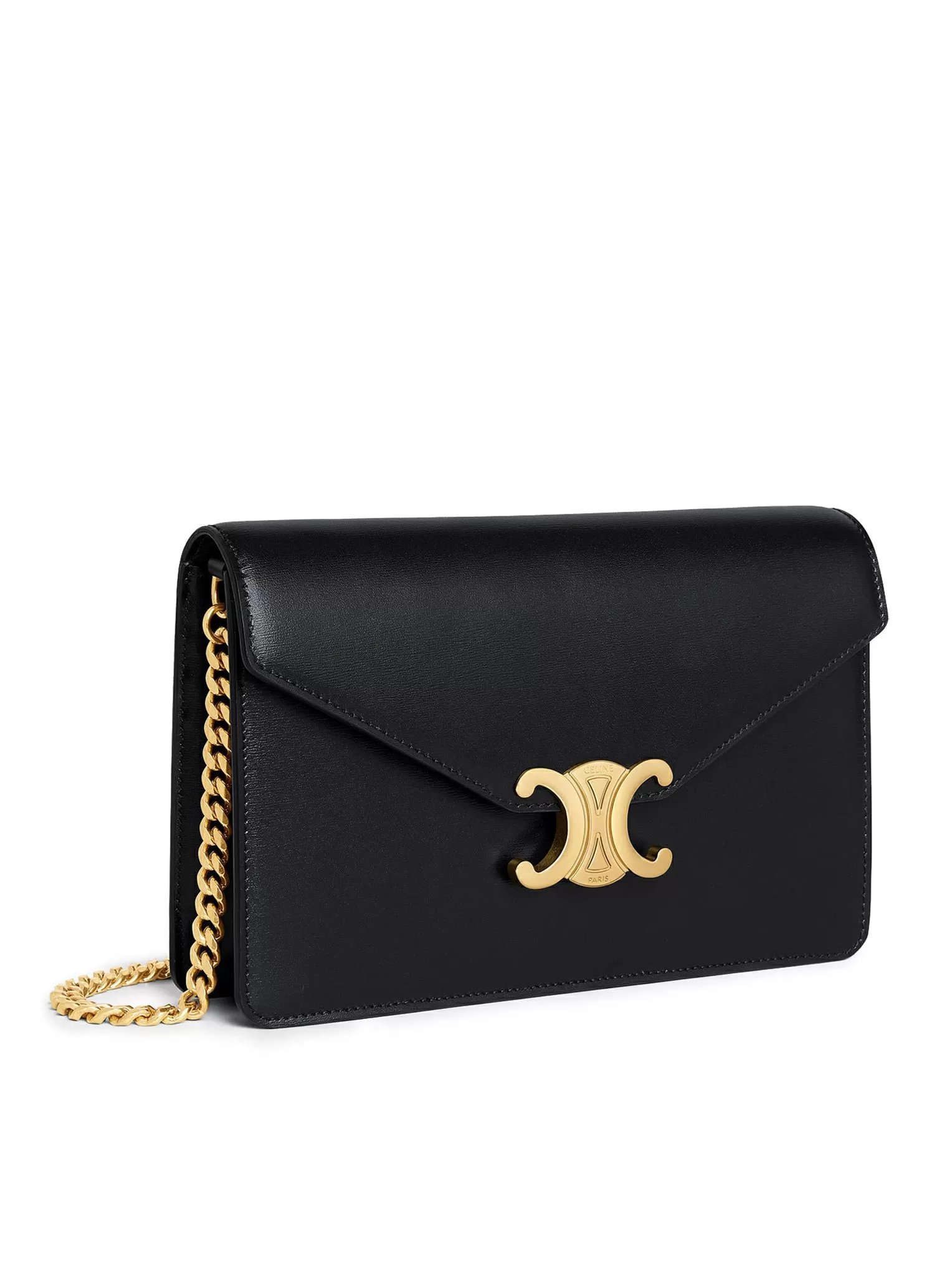 MARGO CLUTCH WITH CHAIN IN BLACK POLISHED CALFSKIN