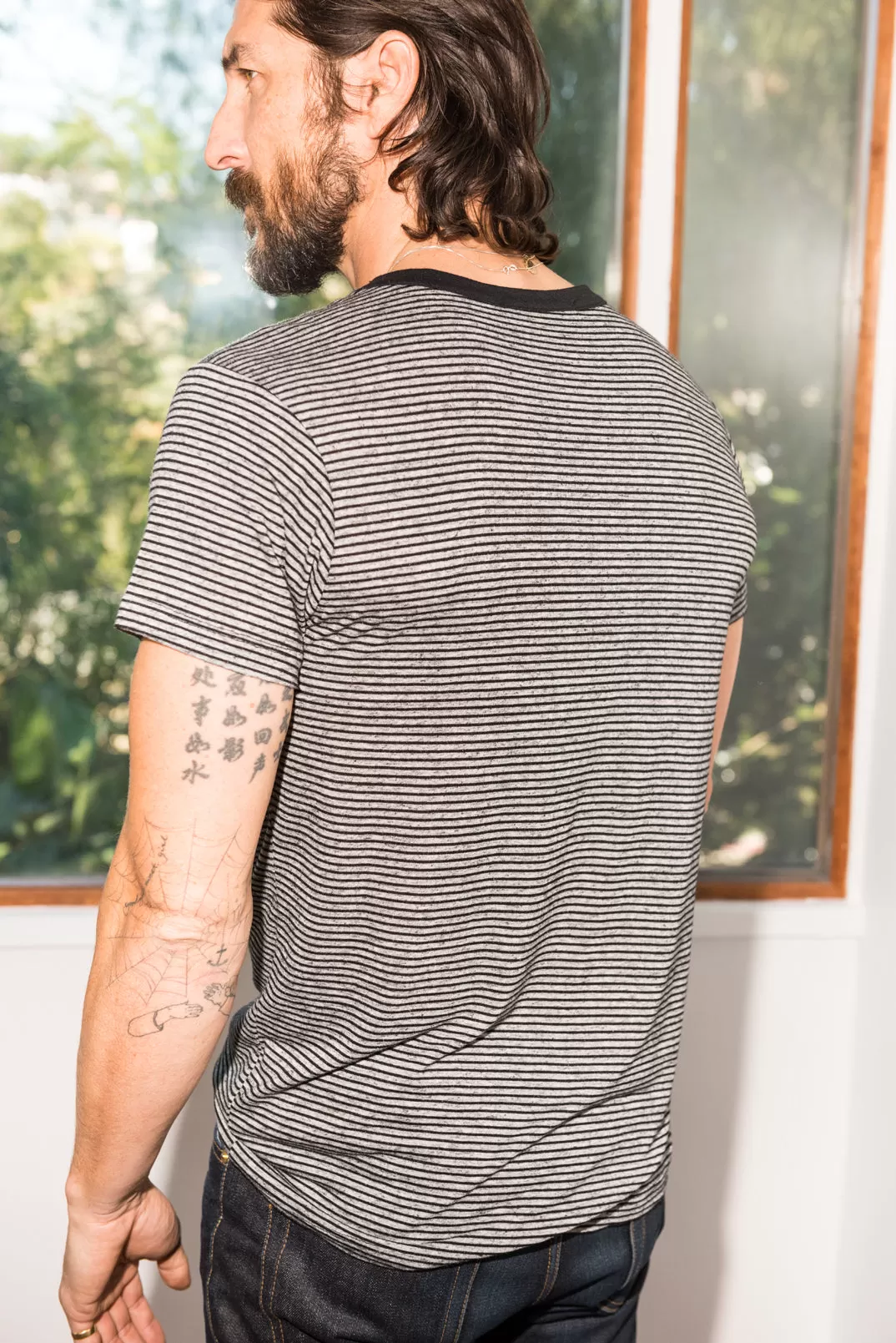 Men's Relaxed Contrast Crew Neck Stripe Tee