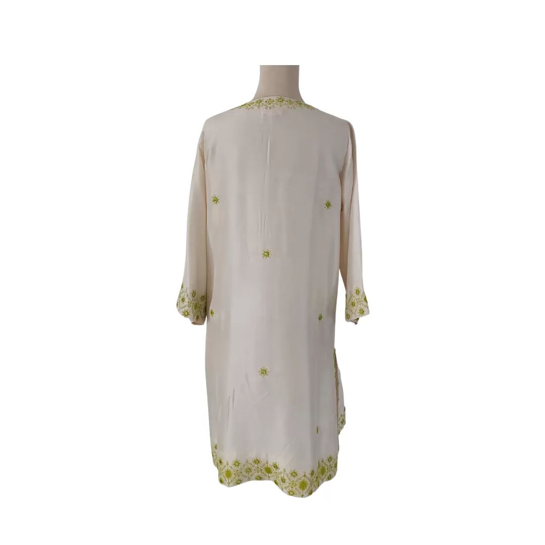 Miraka by Misha Lakhani Cream and Green Mirrorwork Silk Kurta | Pre Loved |